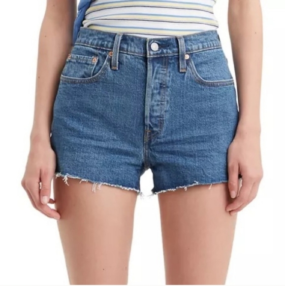 Levi's 501 High Rise Denim Blue Shorts - Picture 3 of 5